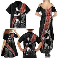 New Zealand Maori Rugby Player Family Matching Summer Maxi Dress and Hawaiian Shirt Maori and Silver Fern Half Style LT03 - Polynesian Pride