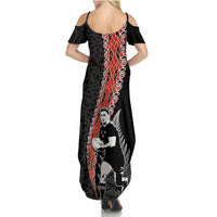 New Zealand Maori Rugby Player Family Matching Summer Maxi Dress and Hawaiian Shirt Maori and Silver Fern Half Style LT03 - Polynesian Pride