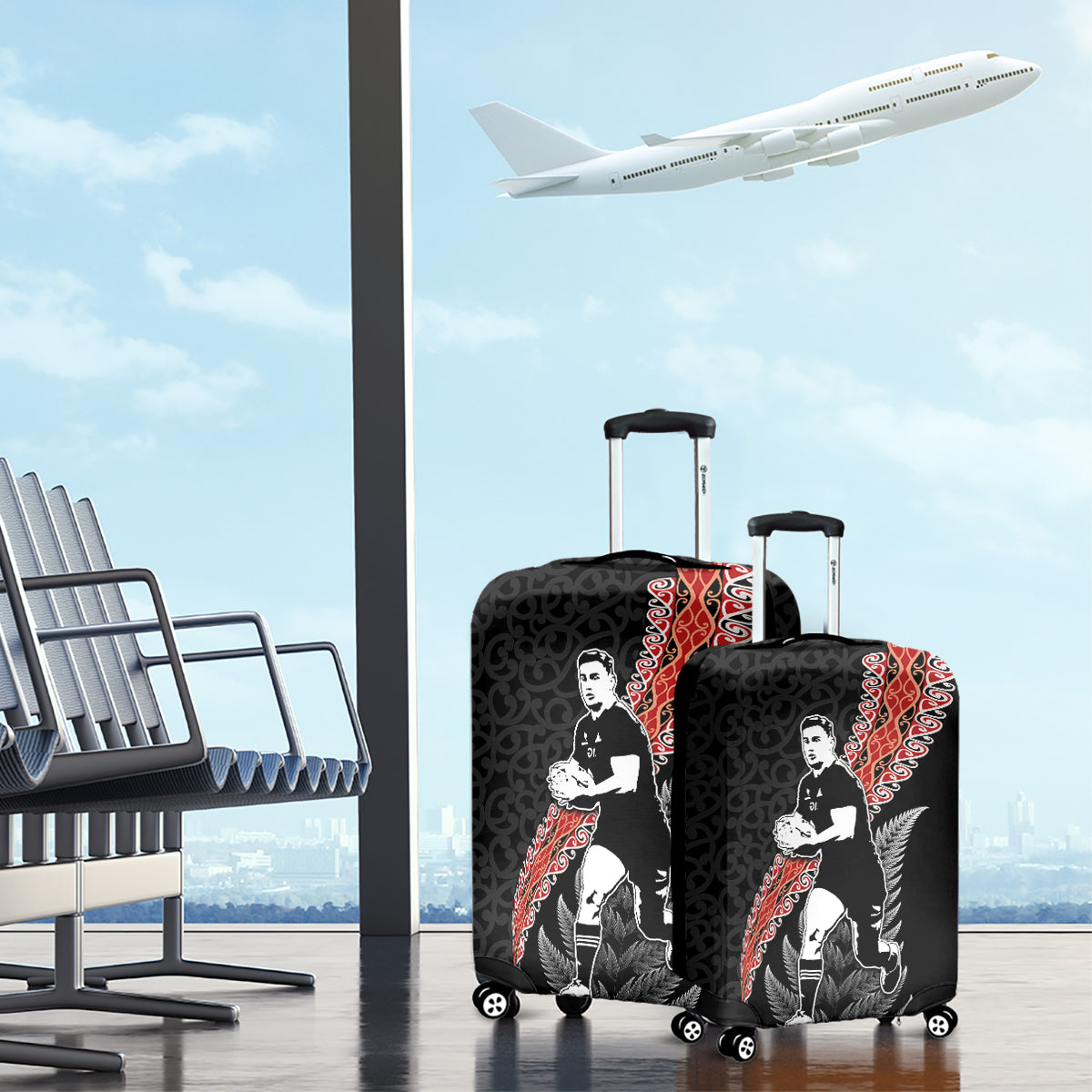 New Zealand Maori Rugby Player Luggage Cover Maori and Silver Fern Half Style