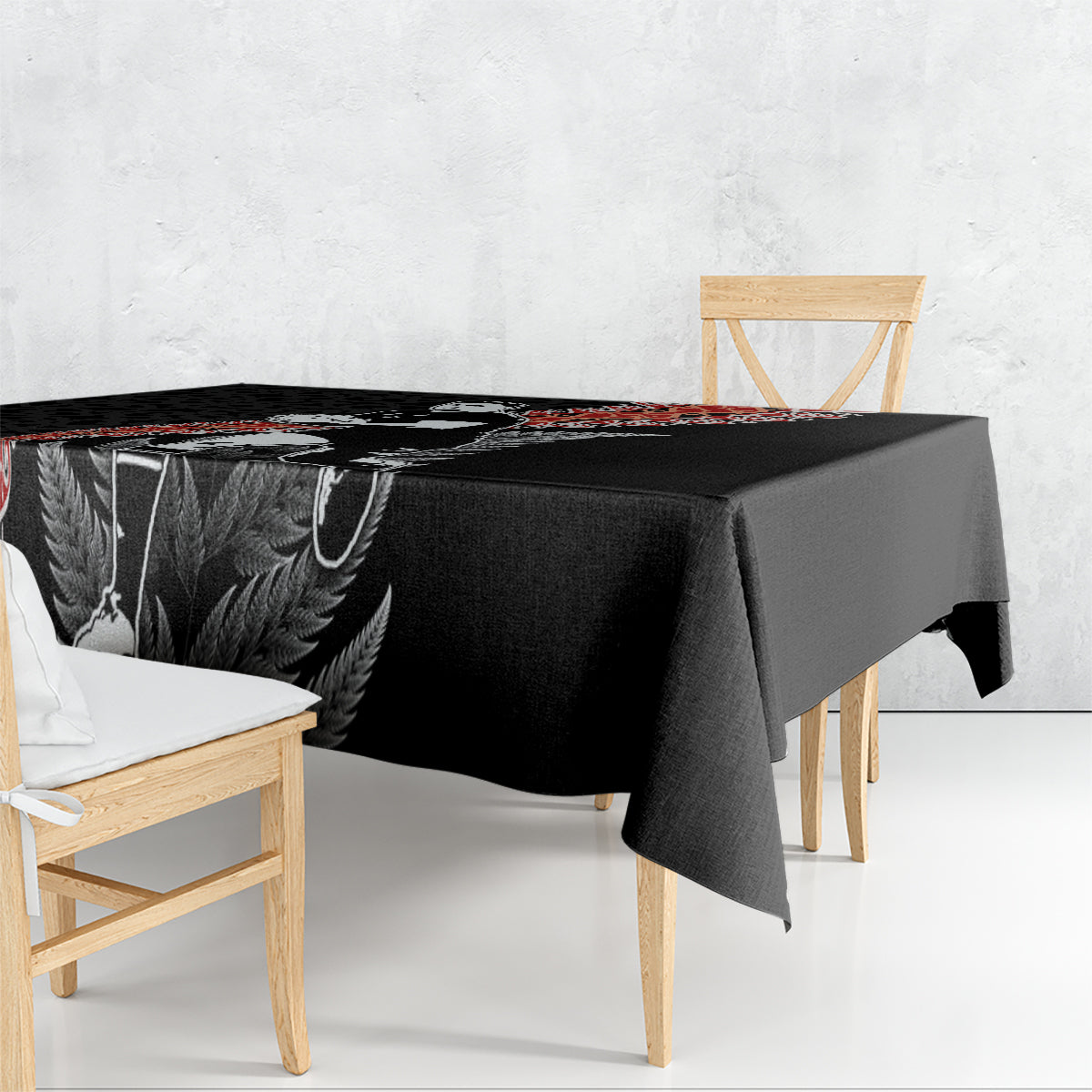 New Zealand Maori Rugby Player Tablecloth Maori and Silver Fern Half Style