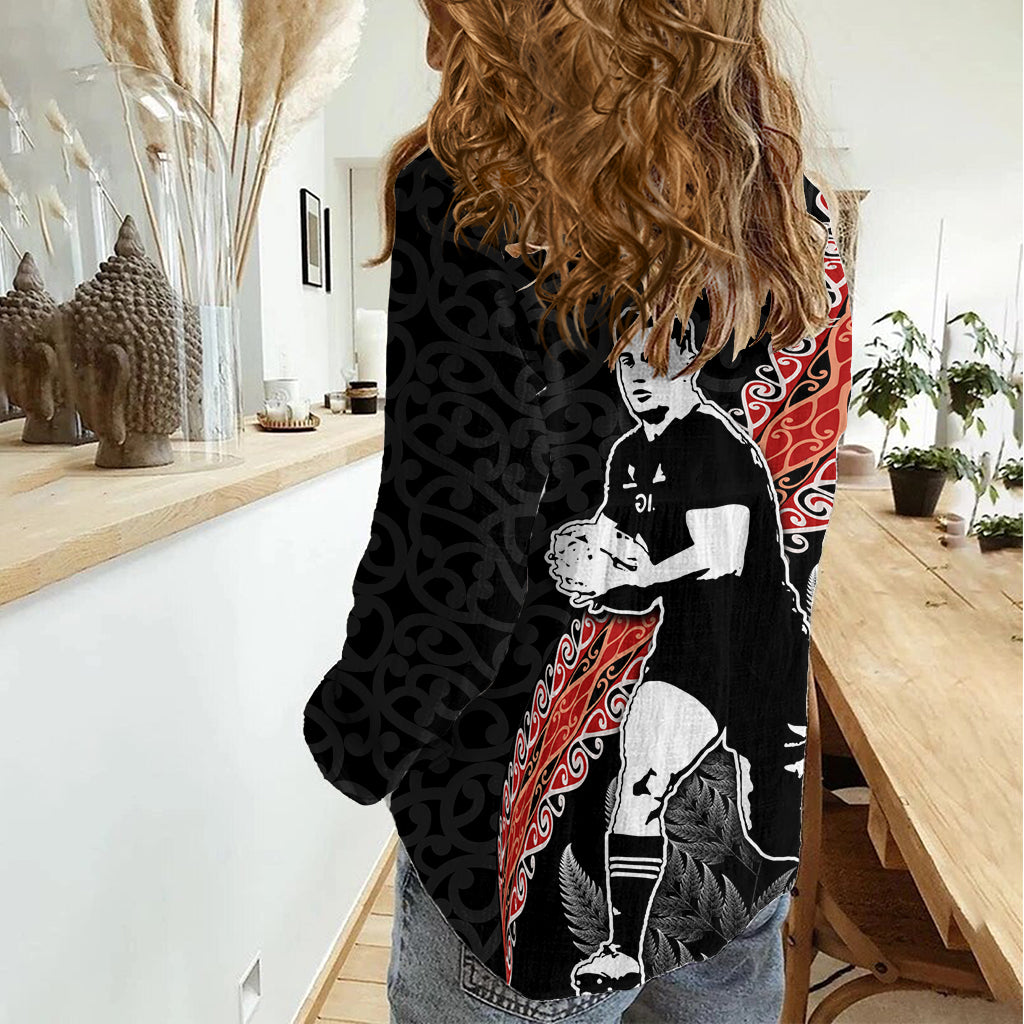 New Zealand Maori Rugby Player Women Casual Shirt Maori and Silver Fern Half Style LT03 - Polynesian Pride