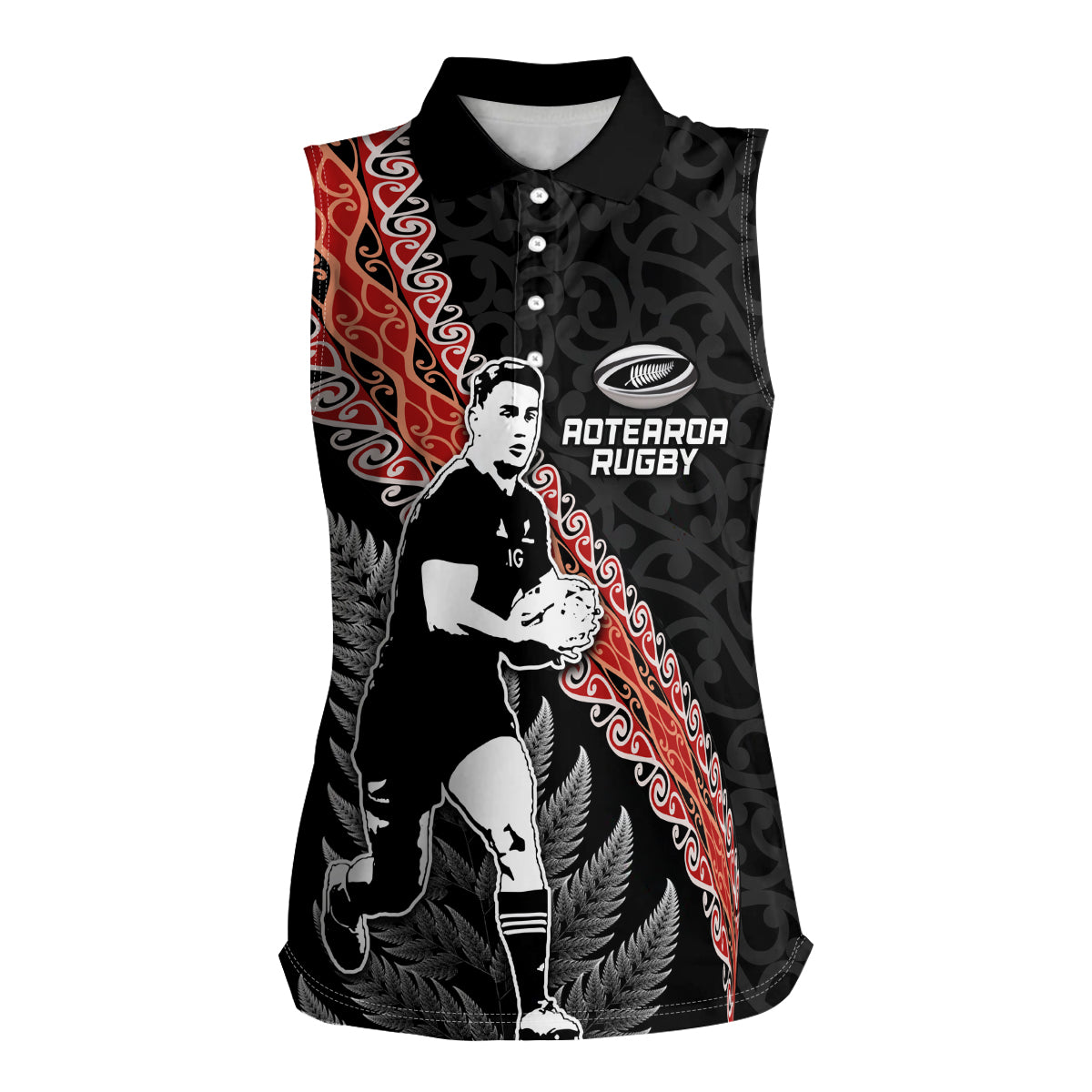 New Zealand Maori Rugby Player Women Sleeveless Polo Shirt Maori and Silver Fern Half Style