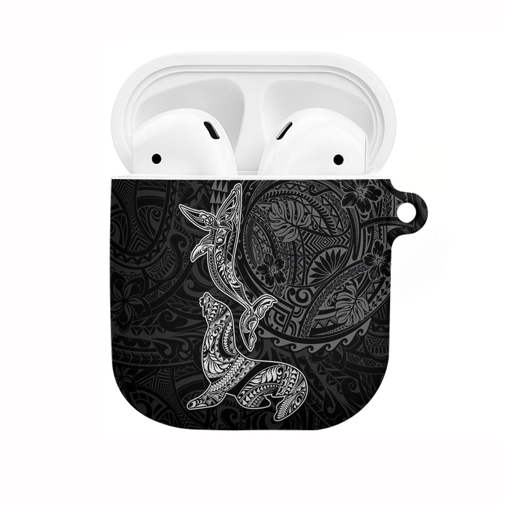 Hawaiian Monk Seal and Whale AirPods Case Kakau Tribal Pattern Grayscale