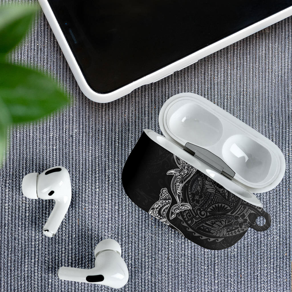 Hawaiian Monk Seal and Whale AirPods Case Kakau Tribal Pattern Grayscale