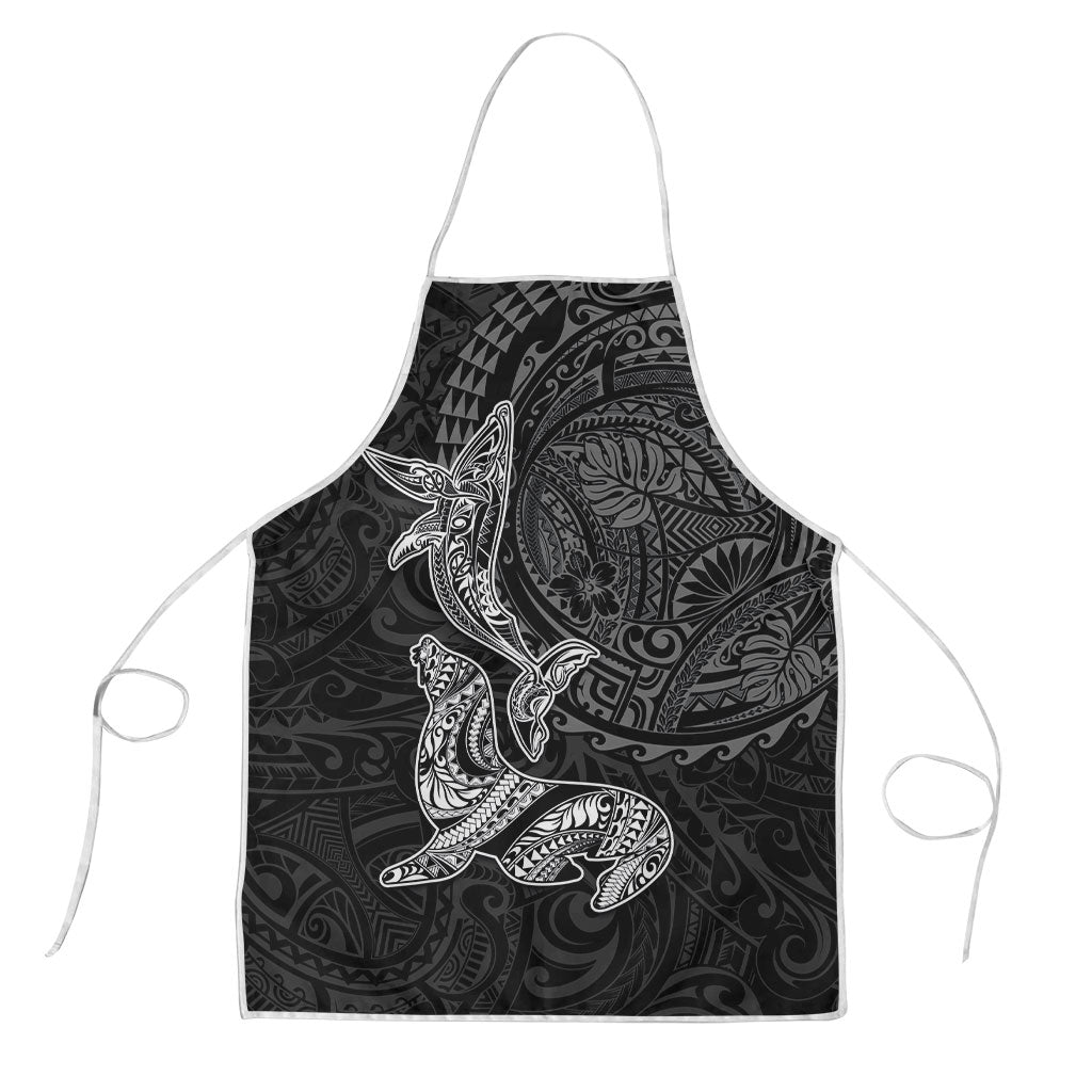 Hawaiian Monk Seal and Whale Apron Kakau Tribal Pattern Grayscale