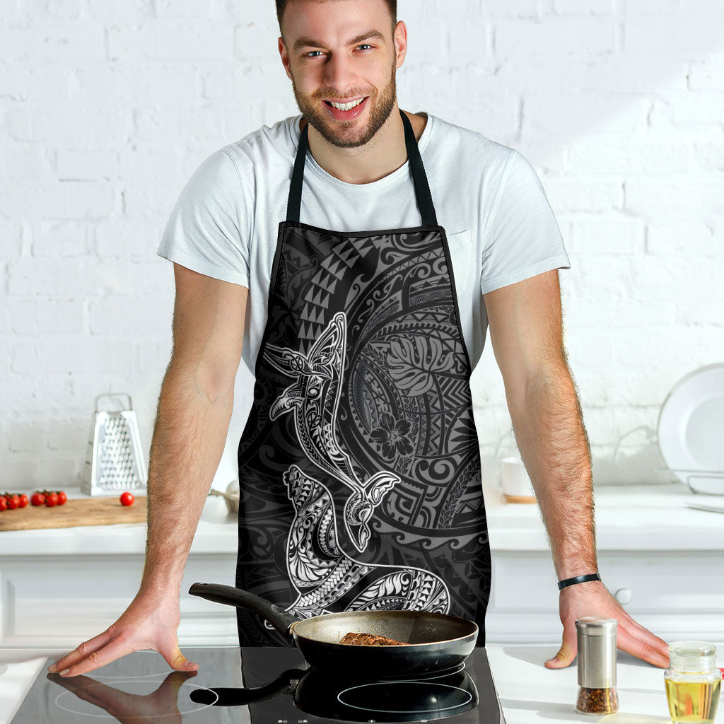 Hawaiian Monk Seal and Whale Apron Kakau Tribal Pattern Grayscale