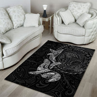 Hawaiian Monk Seal and Whale Area Rug Kakau Tribal Pattern Grayscale