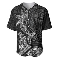 Hawaiian Monk Seal and Whale Baseball Jersey Kakau Tribal Pattern Grayscale