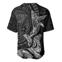 Hawaiian Monk Seal and Whale Baseball Jersey Kakau Tribal Pattern Grayscale