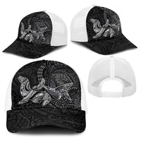 Hawaiian Monk Seal and Whale Baseball Net Cap Kakau Tribal Pattern Grayscale