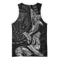 Hawaiian Monk Seal and Whale Basketball Jersey Kakau Tribal Pattern Grayscale