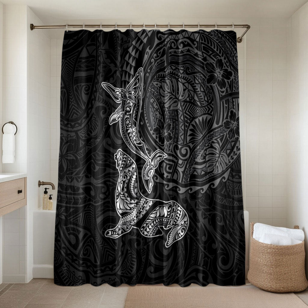 Hawaiian Monk Seal and Whale Bathroom Set Kakau Tribal Pattern Grayscale
