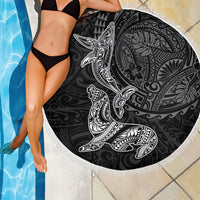 Hawaiian Monk Seal and Whale Beach Blanket Kakau Tribal Pattern Grayscale