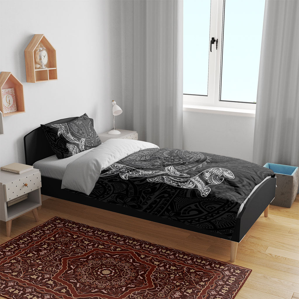 Hawaiian Monk Seal and Whale Bedding Set Kakau Tribal Pattern Grayscale