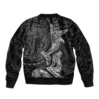 Hawaiian Monk Seal and Whale Bomber Jacket Kakau Tribal Pattern Grayscale