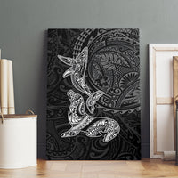 Hawaiian Monk Seal and Whale Canvas Wall Art Kakau Tribal Pattern Grayscale