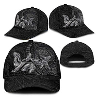 Hawaiian Monk Seal and Whale Classic Cap Kakau Tribal Pattern Grayscale