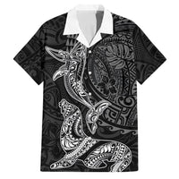 Hawaiian Monk Seal and Whale Family Matching Mermaid Dress and Hawaiian Shirt Kakau Tribal Pattern Grayscale LT03 Dad's Shirt - Short Sleeve Black - Polynesian Pride