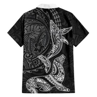 Hawaiian Monk Seal and Whale Family Matching Puletasi and Hawaiian Shirt Kakau Tribal Pattern Grayscale