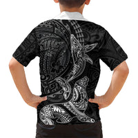 Hawaiian Monk Seal and Whale Family Matching Summer Maxi Dress and Hawaiian Shirt Kakau Tribal Pattern Grayscale LT03 - Polynesian Pride