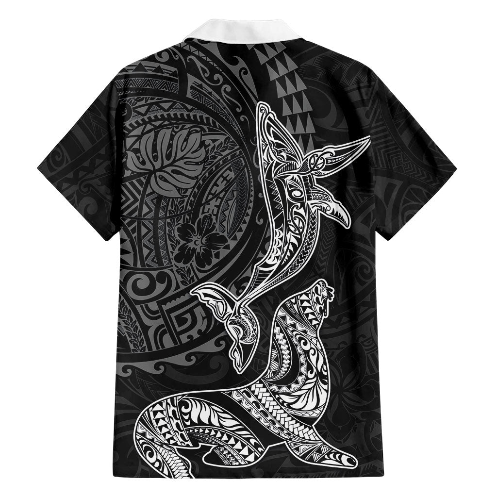 Hawaiian Monk Seal and Whale Family Matching Summer Maxi Dress and Hawaiian Shirt Kakau Tribal Pattern Grayscale LT03 - Polynesian Pride