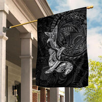 Hawaiian Monk Seal and Whale Garden Flag Kakau Tribal Pattern Grayscale