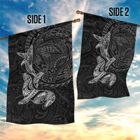Hawaiian Monk Seal and Whale Garden Flag Kakau Tribal Pattern Grayscale