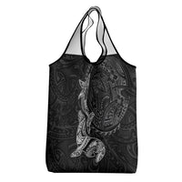 Hawaiian Monk Seal and Whale Grocery Bag Kakau Tribal Pattern Grayscale