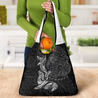 Hawaiian Monk Seal and Whale Grocery Bag Kakau Tribal Pattern Grayscale