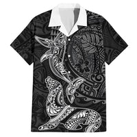 Hawaiian Monk Seal and Whale Hawaiian Shirt Kakau Tribal Pattern Grayscale