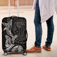 Hawaiian Monk Seal and Whale Luggage Cover Kakau Tribal Pattern Grayscale