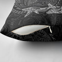 Hawaiian Monk Seal and Whale Pillow Cover Kakau Tribal Pattern Grayscale
