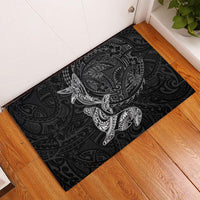 Hawaiian Monk Seal and Whale Rubber Doormat Kakau Tribal Pattern Grayscale