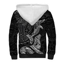Hawaiian Monk Seal and Whale Sherpa Hoodie Kakau Tribal Pattern Grayscale