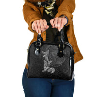 Hawaiian Monk Seal and Whale Shoulder Handbag Kakau Tribal Pattern Grayscale