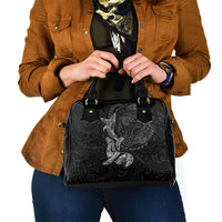 Hawaiian Monk Seal and Whale Shoulder Handbag Kakau Tribal Pattern Grayscale