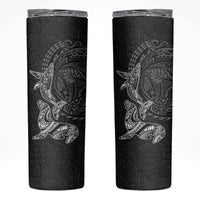 Hawaiian Monk Seal and Whale Skinny Tumbler Kakau Tribal Pattern Grayscale