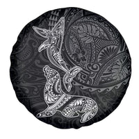 Hawaiian Monk Seal and Whale Spare Tire Cover Kakau Tribal Pattern Grayscale
