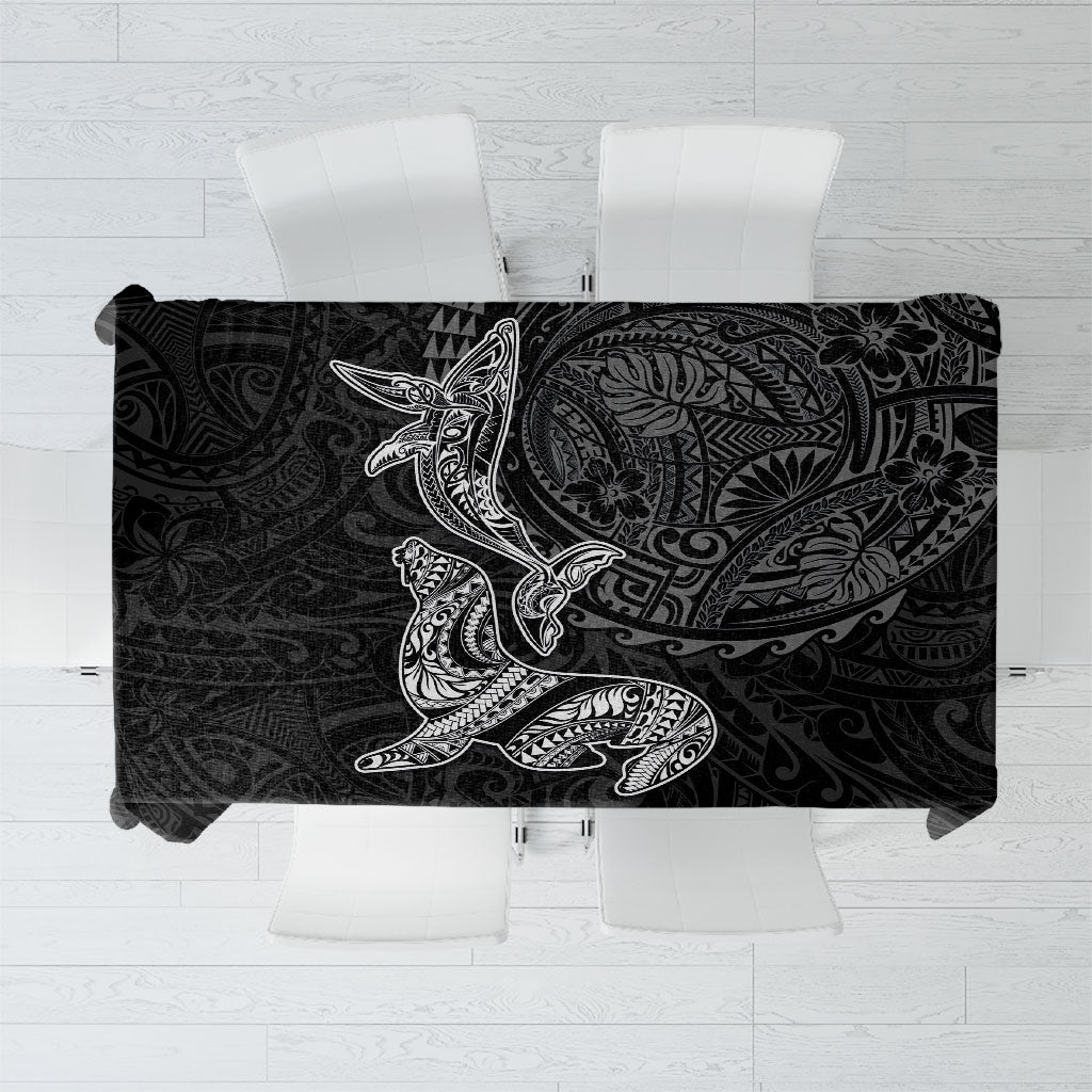 Hawaiian Monk Seal and Whale Tablecloth Kakau Tribal Pattern Grayscale