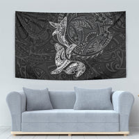 Hawaiian Monk Seal and Whale Tapestry Kakau Tribal Pattern Grayscale