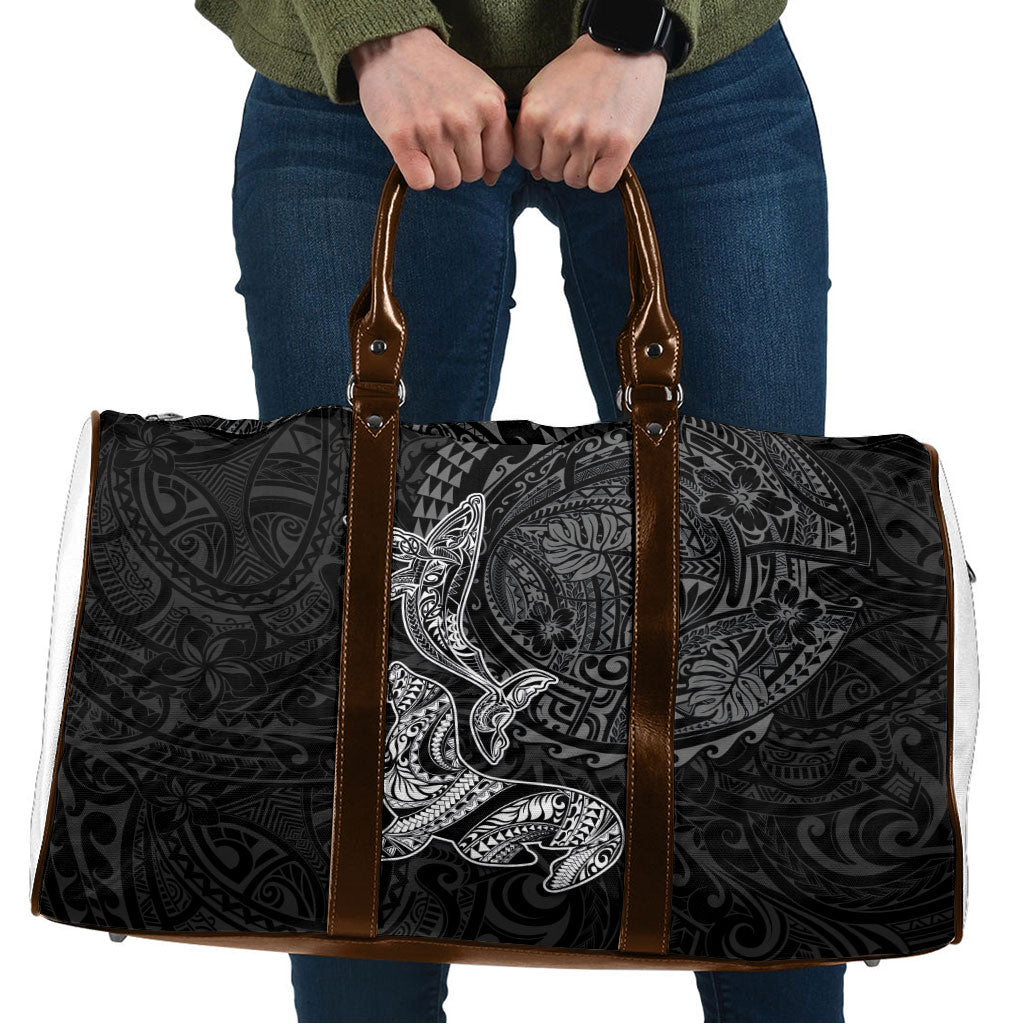 Hawaiian Monk Seal and Whale Travel Bag Kakau Tribal Pattern Grayscale