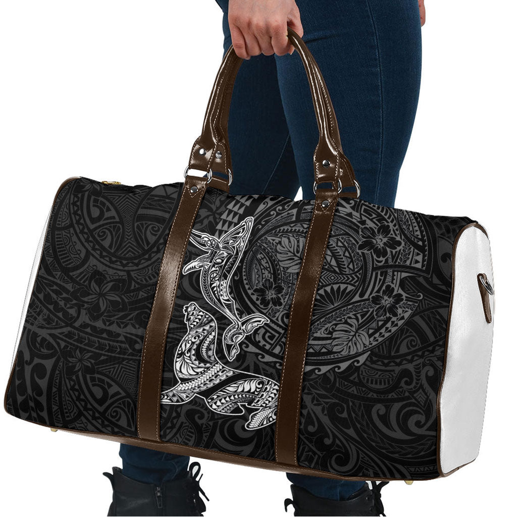Hawaiian Monk Seal and Whale Travel Bag Kakau Tribal Pattern Grayscale