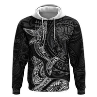 Hawaiian Monk Seal and Whale Zip Hoodie Kakau Tribal Pattern Grayscale