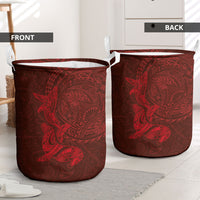 Hawaiian Monk Seal and Whale Laundry Basket Kakau Tribal Pattern Red Color