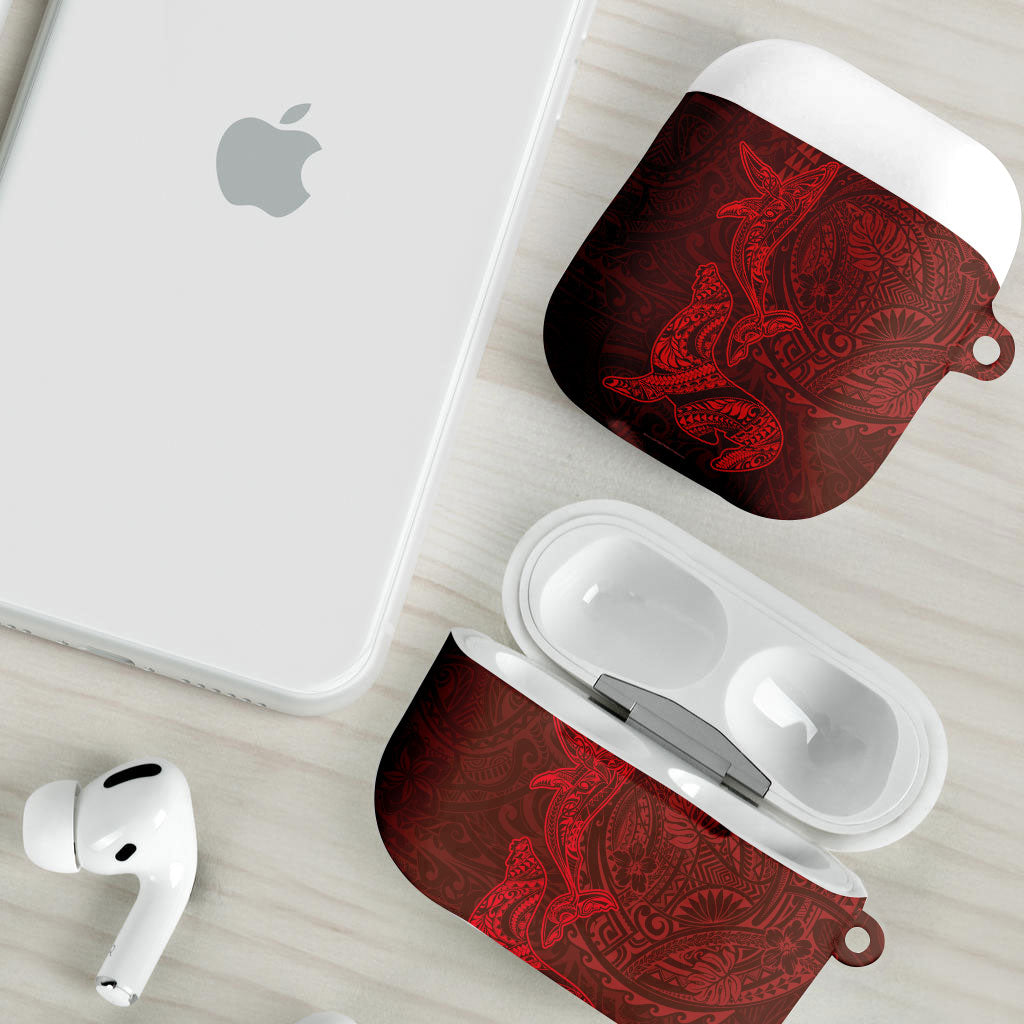 Hawaiian Monk Seal and Whale AirPods Case Kakau Tribal Pattern Red Color