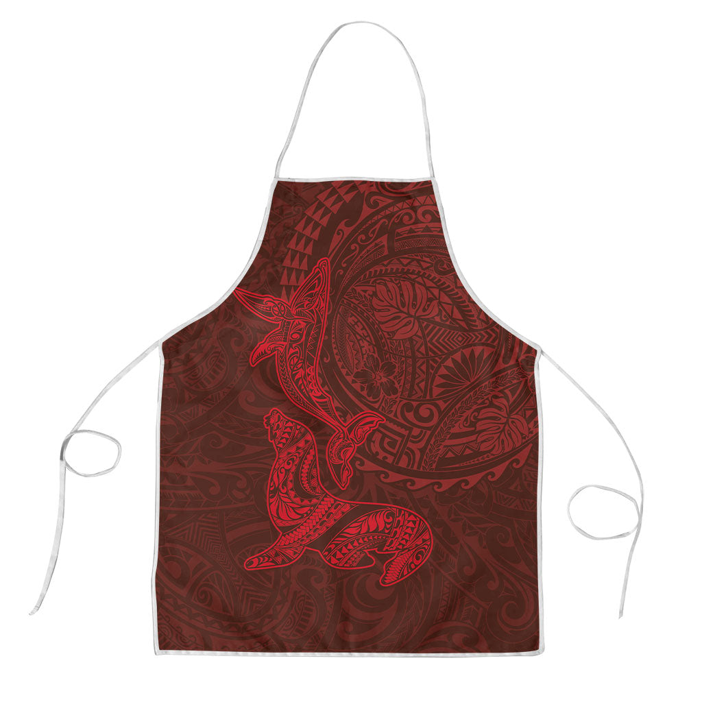 Hawaiian Monk Seal and Whale Apron Kakau Tribal Pattern Red Color