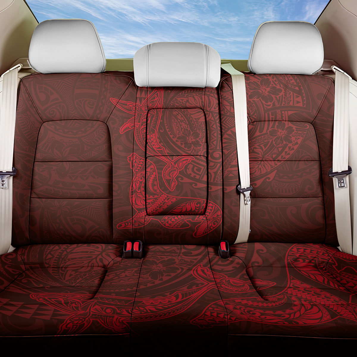 Hawaiian Monk Seal and Whale Back Car Seat Cover Kakau Tribal Pattern Red Color