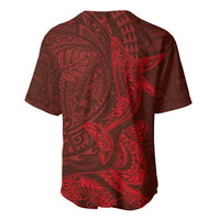 Hawaiian Monk Seal and Whale Baseball Jersey Kakau Tribal Pattern Red Color