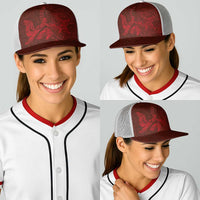 Hawaiian Monk Seal and Whale Baseball Net Cap Kakau Tribal Pattern Red Color