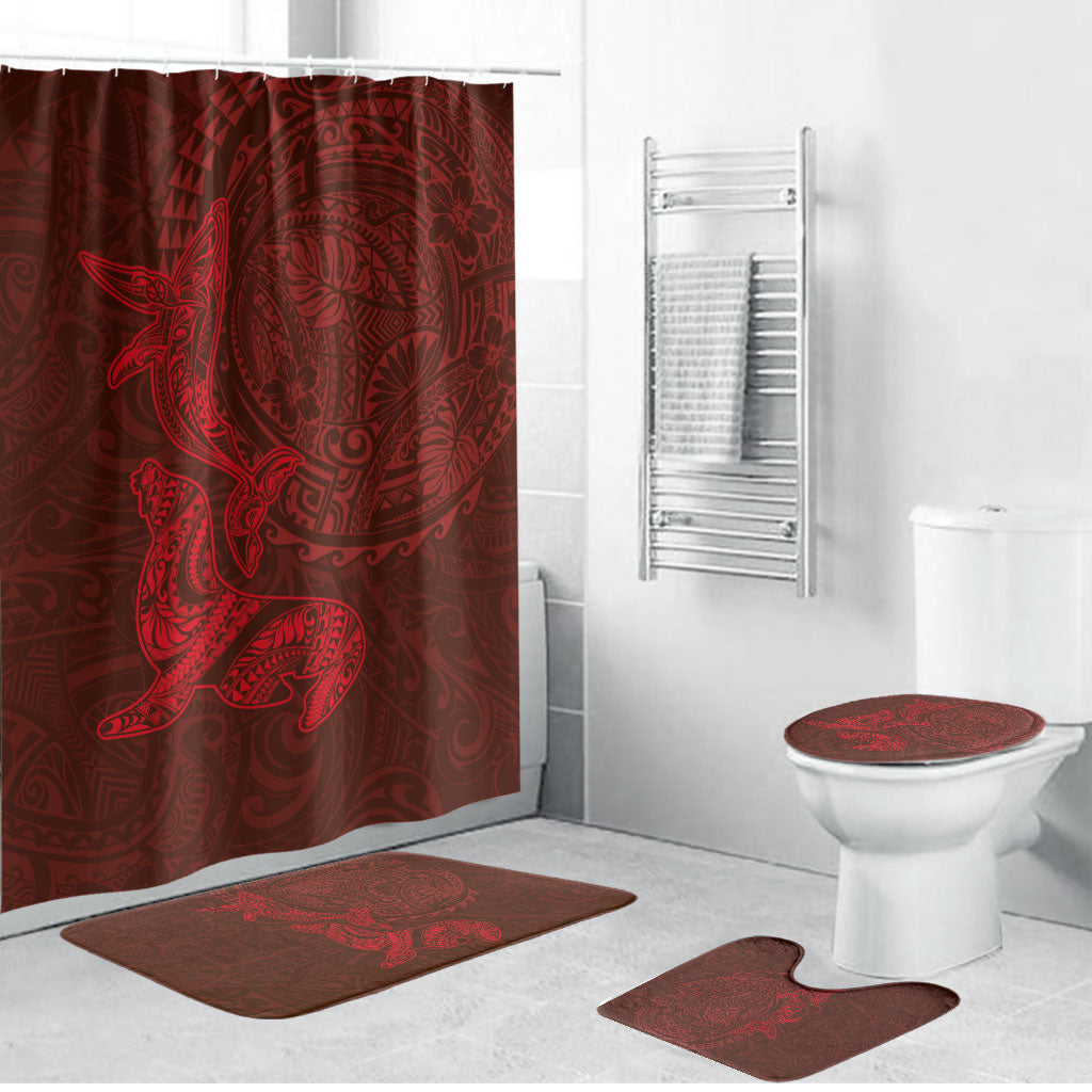 Hawaiian Monk Seal and Whale Bathroom Set Kakau Tribal Pattern Red Color